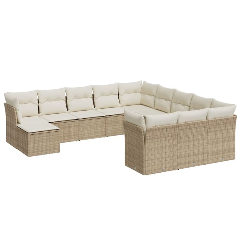 vidaXL Garden Sofa Set Beige PE rattan 12-Piece Set Modular - 21.7 x 21.7 x 14.6