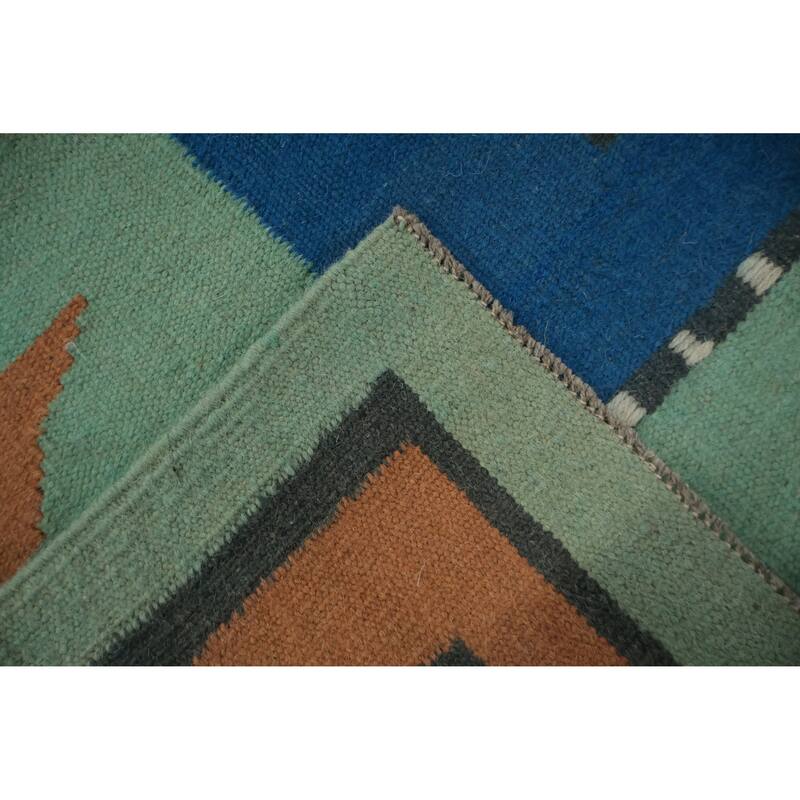 Hand Woven Oriental 100% Wool Carpet Southwestern Tribal Green Kilim Area Rug - 9' 11'' X 8' 6''