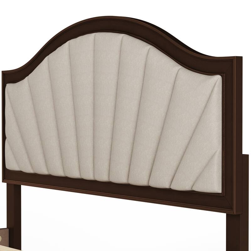 Modern Wooden Upholstered Platform Bed Frame Queen/King Size with Headboard