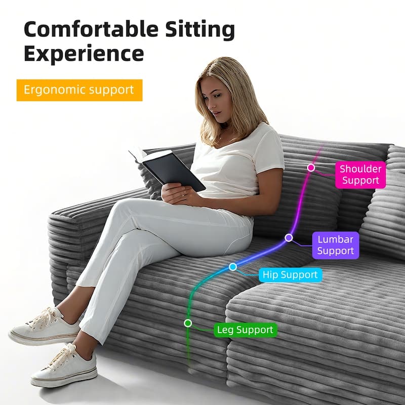 Deep Seat Couches with Soft Pillows and Movable Ottoman,Convertible Sofa Lounge Chair