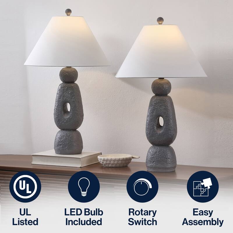 Henge 28" Organic Resin/Metal Stacked LED Table Lamp, (Set of 2) By JONATHAN Y