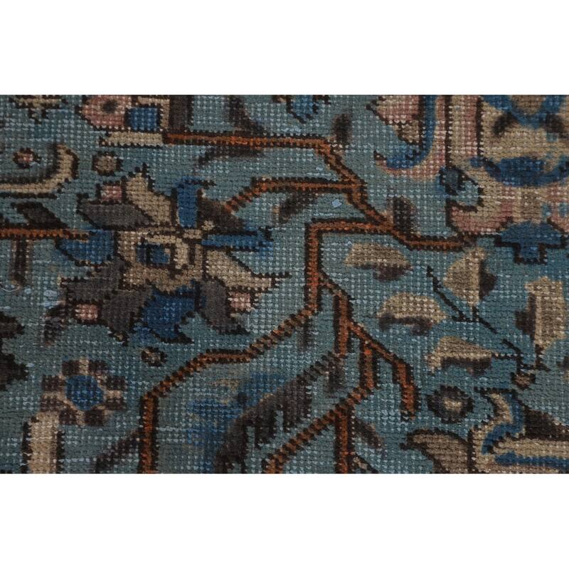 Light Blue Distressed Tabriz Persian Vintage Rug Handmade Wool Carpet - 9'7" x 12'3"