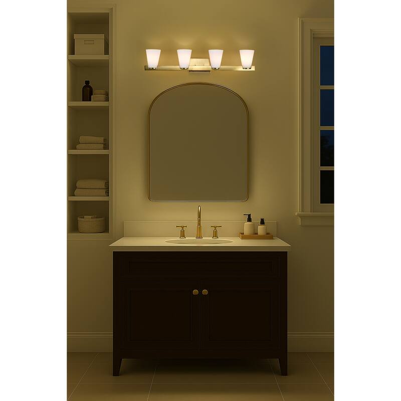Royale 4 Light Vanity Burnished Brass Finish Ribbed White Glass - Burnished Brass