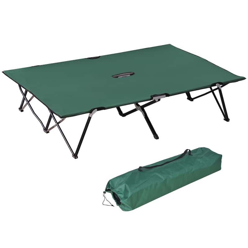 Folding Camping Cot for 2 Person with Carry Bag - Green