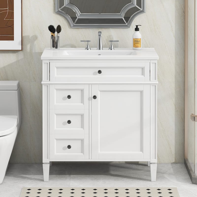Single Sink Vanity for Bathroom, Modern Bathroom Storage Cabinet with 2 Drawers, Tip-out Drawer and Side Door Organizer