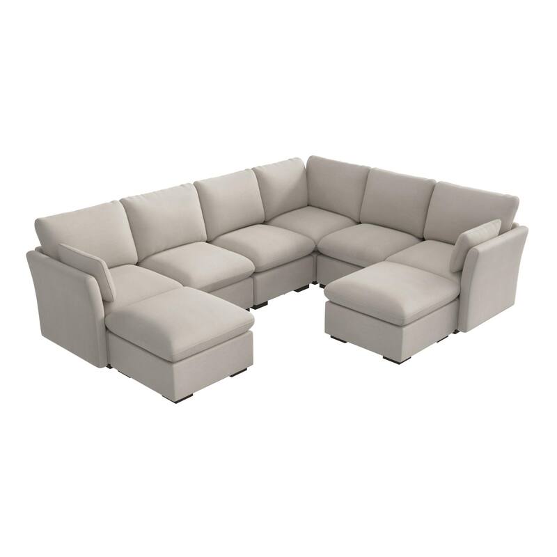 Bush Home Sienna Modular 5-Seater Sectional with Set of 2 Storage Ottomans - Mist Taupe
