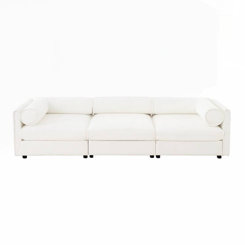 Cylindrical Backrest and Armrests Chenille Sofa with Storage Seat