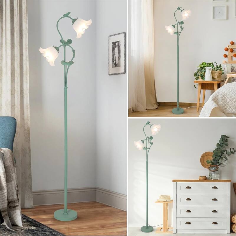 Office Floor Lamp with Botanical Acrylic Shade