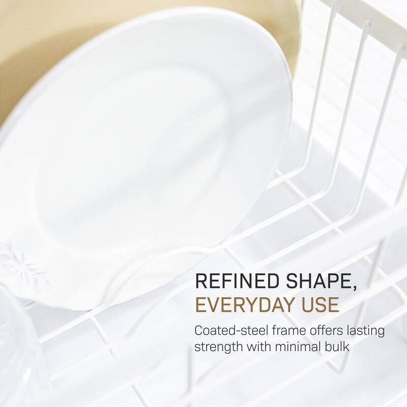 Yamazaki Home Dish Rack, Steel and Wood, Holds 22 lbs - L 13.19 x W 18.5 x H 7.87 inches