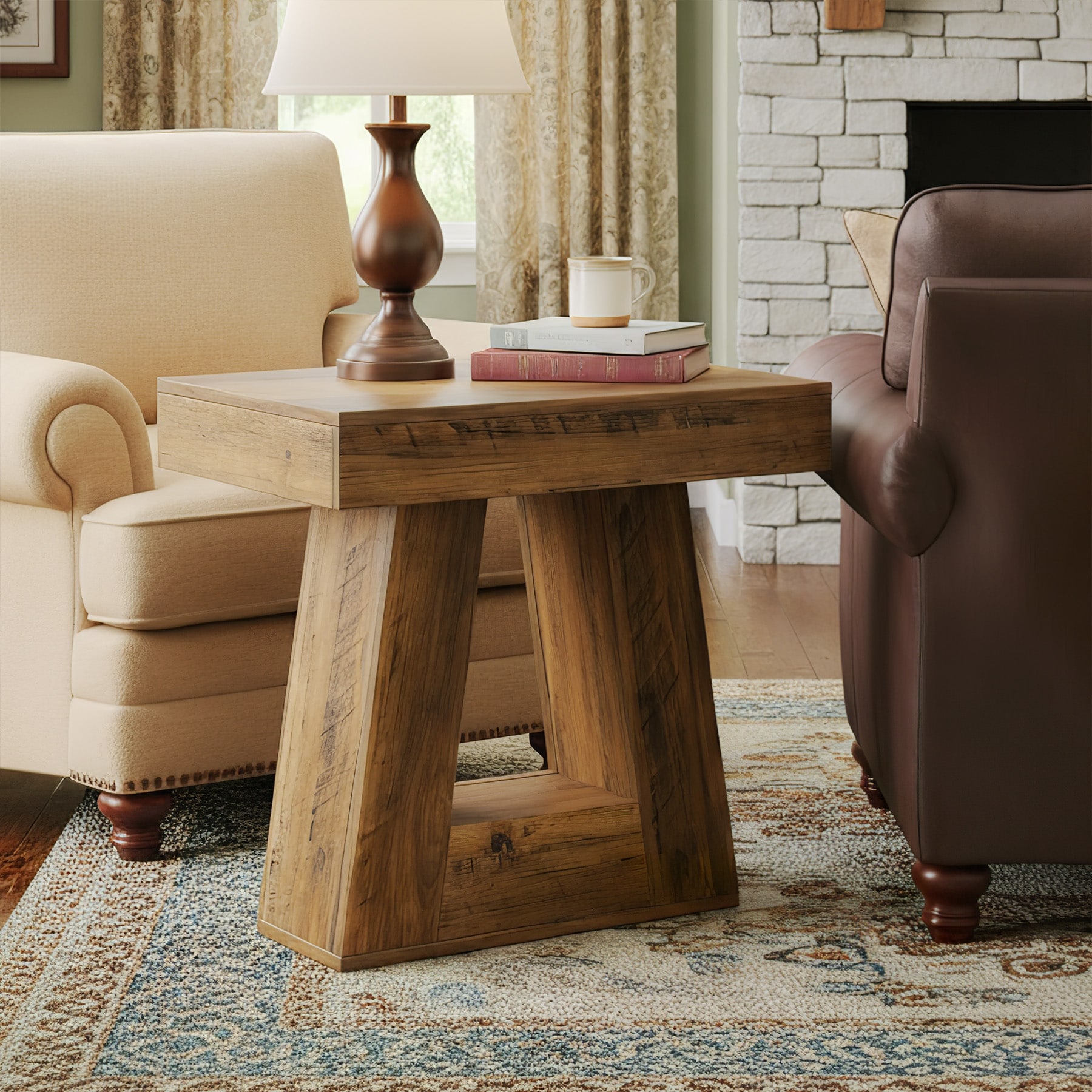 24" Modern Side Table, 2-Tier Narrow End Table with Trapezoid Base