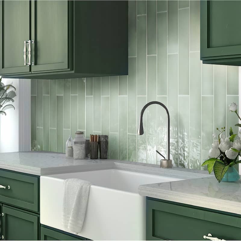 Apollo tile 2.6" x 16" Silken Glossy Tea Green Ceramic Tile (10.76 sq ft/case) - 38 Pack