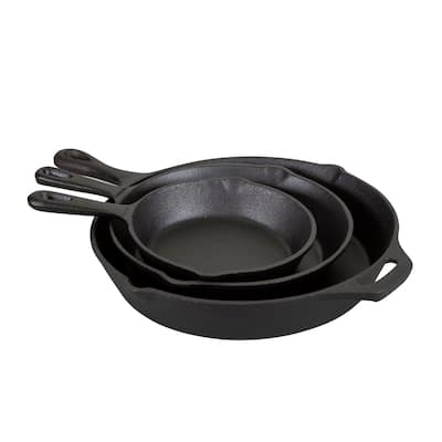 Stansport Pre-Seasoned Cast Iron Frying Pans - 3 Piece Set - 17.4" L x 13.4" W x 4.4" H