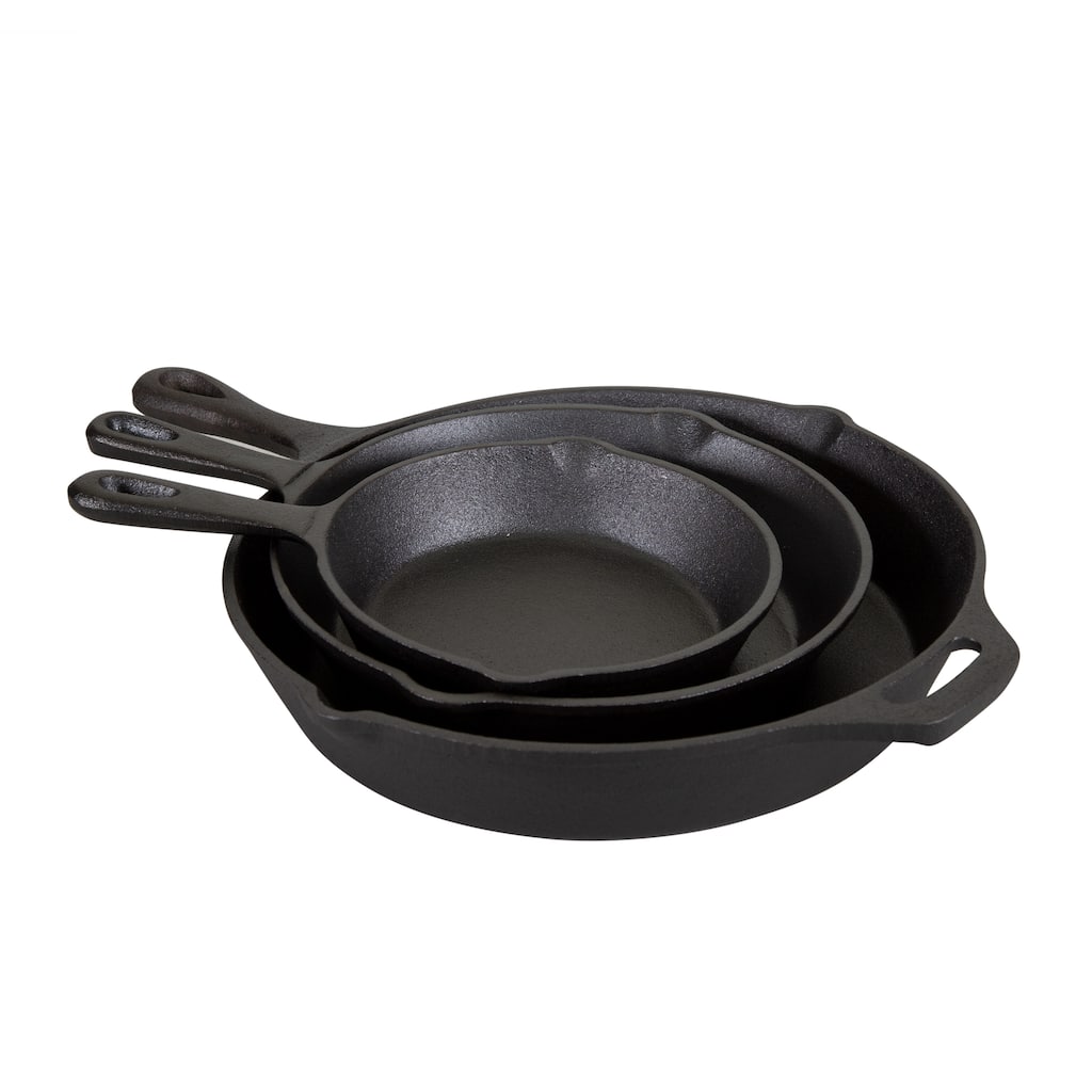 Stansport Pre-Seasoned Cast Iron Frying Pans - 3 Piece Set - 17.4" L x 13.4" W x 4.4" H