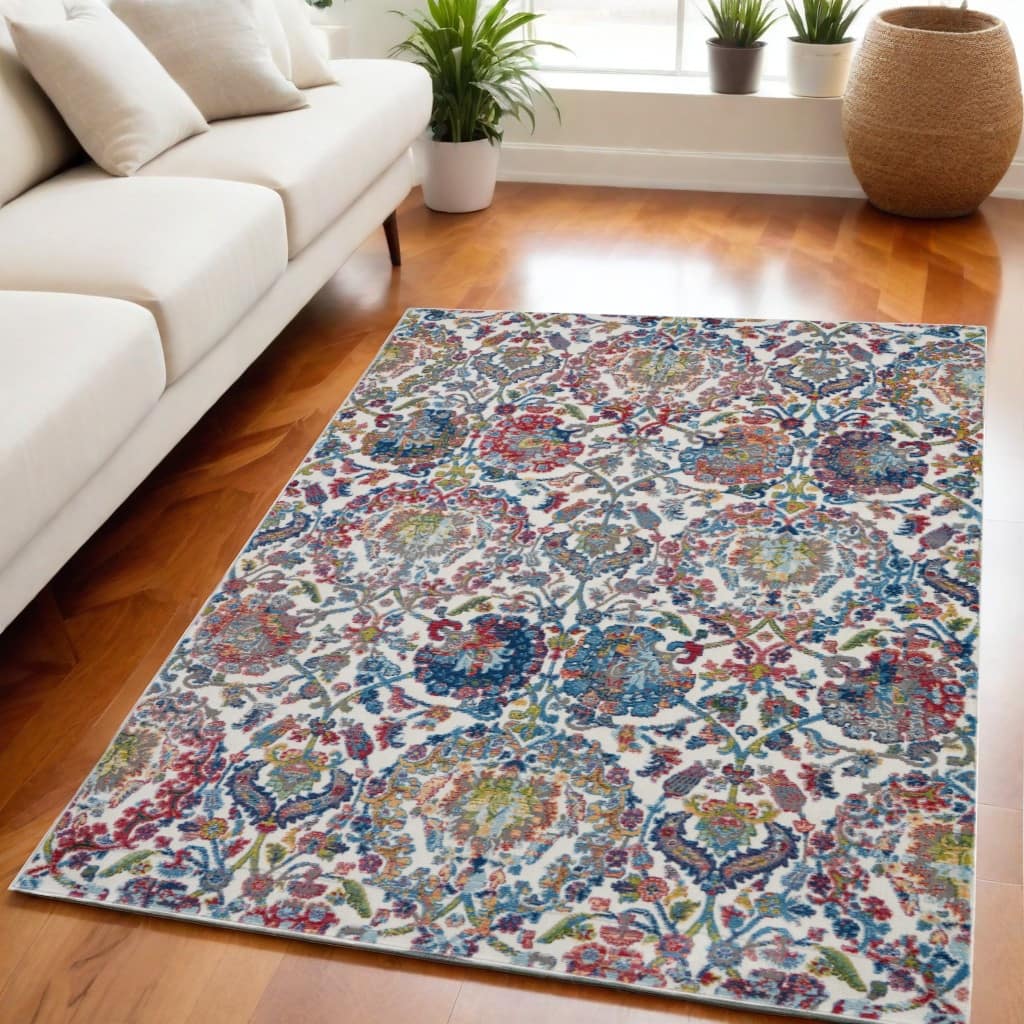 Jaguh Power Loomed Distressed Floral Traditional Non Skid Area Rug By HomeRoots - 90' X '63' X '0.5