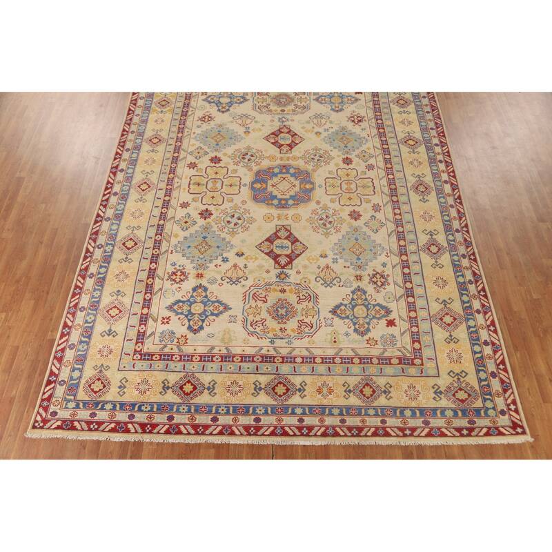 Geometric Kazak Rug Hand-Knotted Oriental Wool Carpet - 9'9"x 13'5"