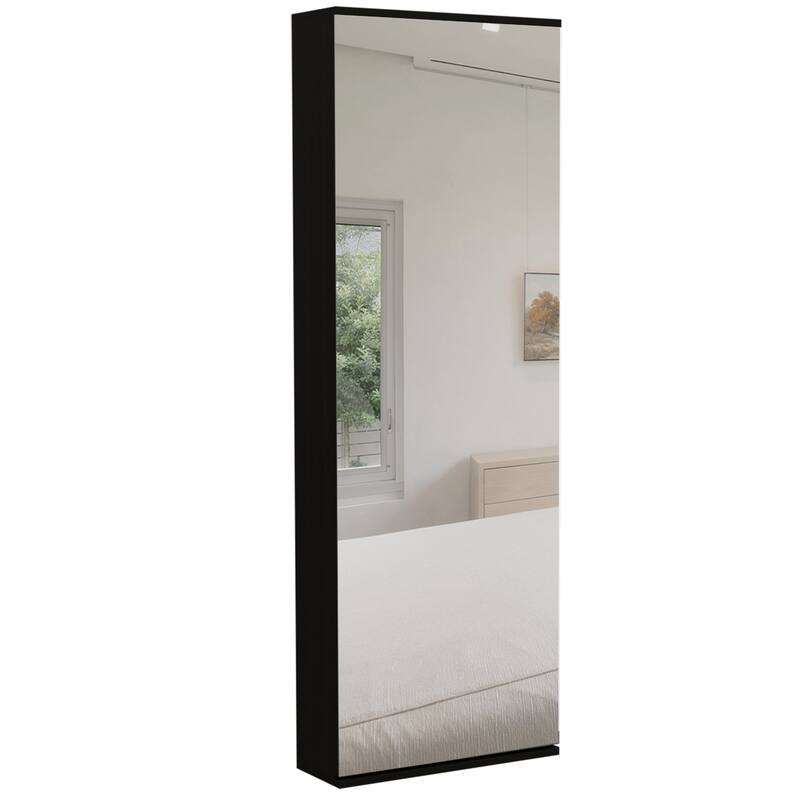 Connecticut Wall Mounted Mirror Shoe Rack with 5 Internal Shelves, 10 Shoe Capacity - Wengue
