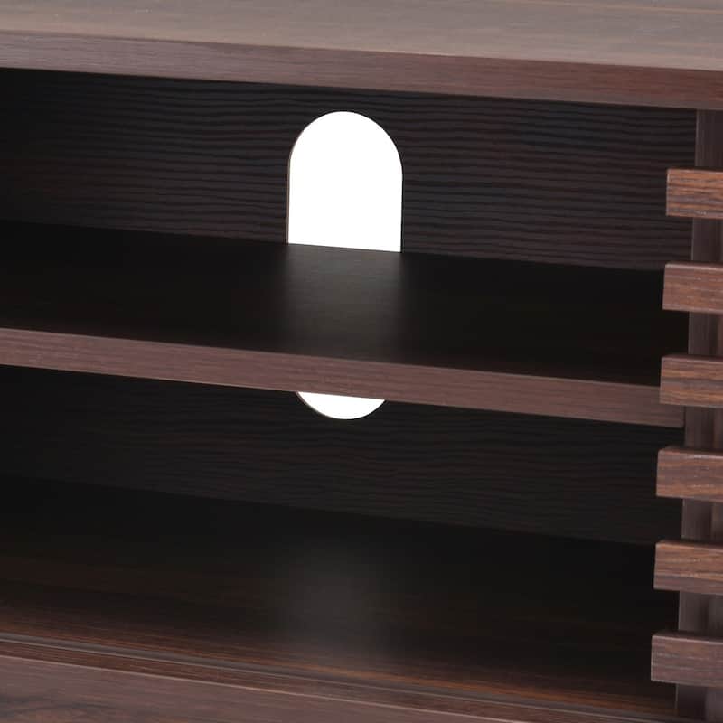 Mid-Century Modern TV Stand for TV Up to 59" with Sliding Slatted Door