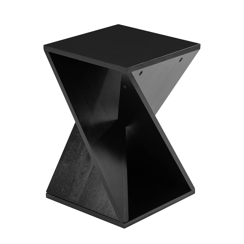 COZAYH Farmhouse End Table Square Solid Wood Side Table Rustic Plant Stand With Twisted Design, Natural Wood, Black