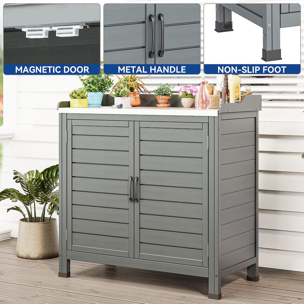 Moasis Outdoor Garden Grey Potting Bench - 38.6"L x 38.6"W x 12.3"H