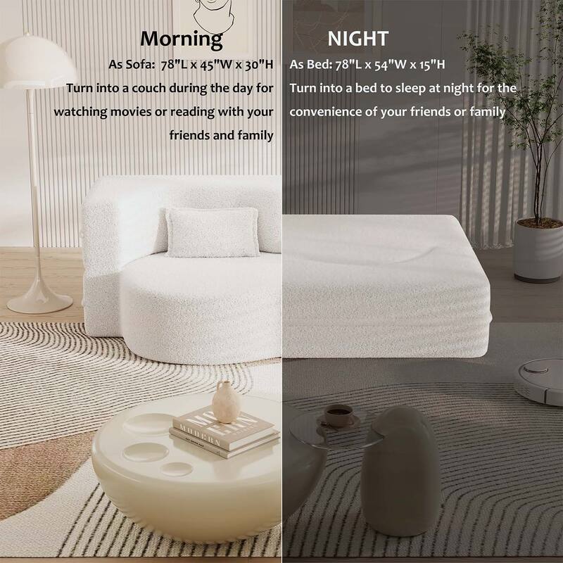 Modern Floor Sofa with 2 Pillows,Convertible Sleeper Sofa Bed