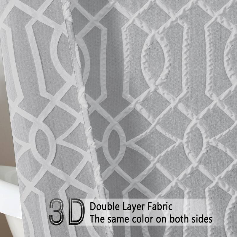 White Shower Curtain, 72"x72", 3D Embossed Geometric Design