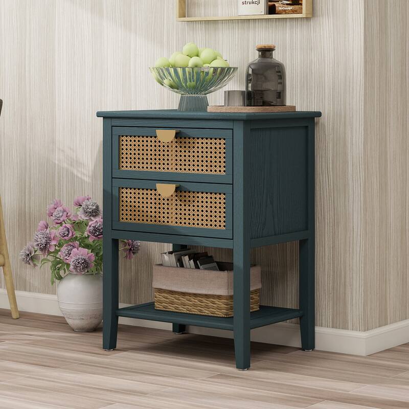 Green Rattan Storage Cabinet Corner Cabinet Base Cabinet Side Cabinet