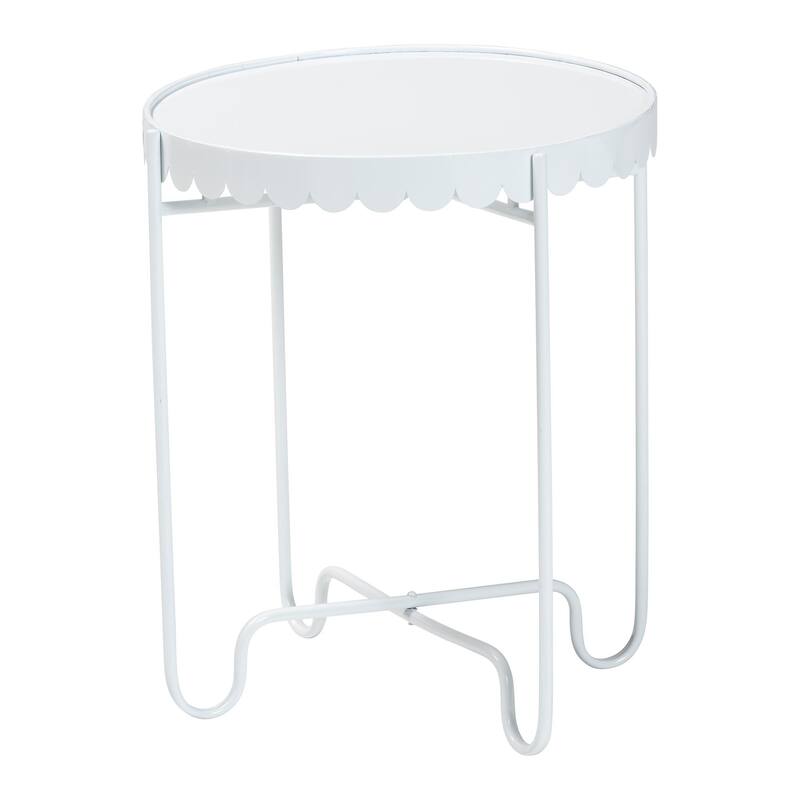 Laverne Metal Side Table with Scalloped Tray Top - Round Accent Table with Decorative Base for Indoor or Semi-Outdoor Use - White