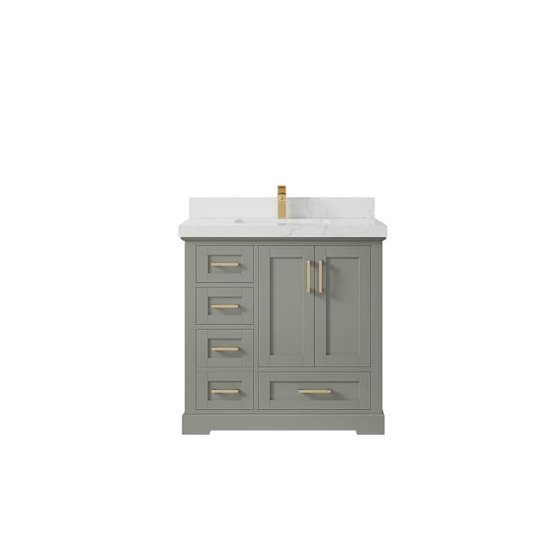 Willow Collections 36 x 22 Boston Center Sink Right Bathroom Vanity with Countertop - 2"Empira White - Evergreen