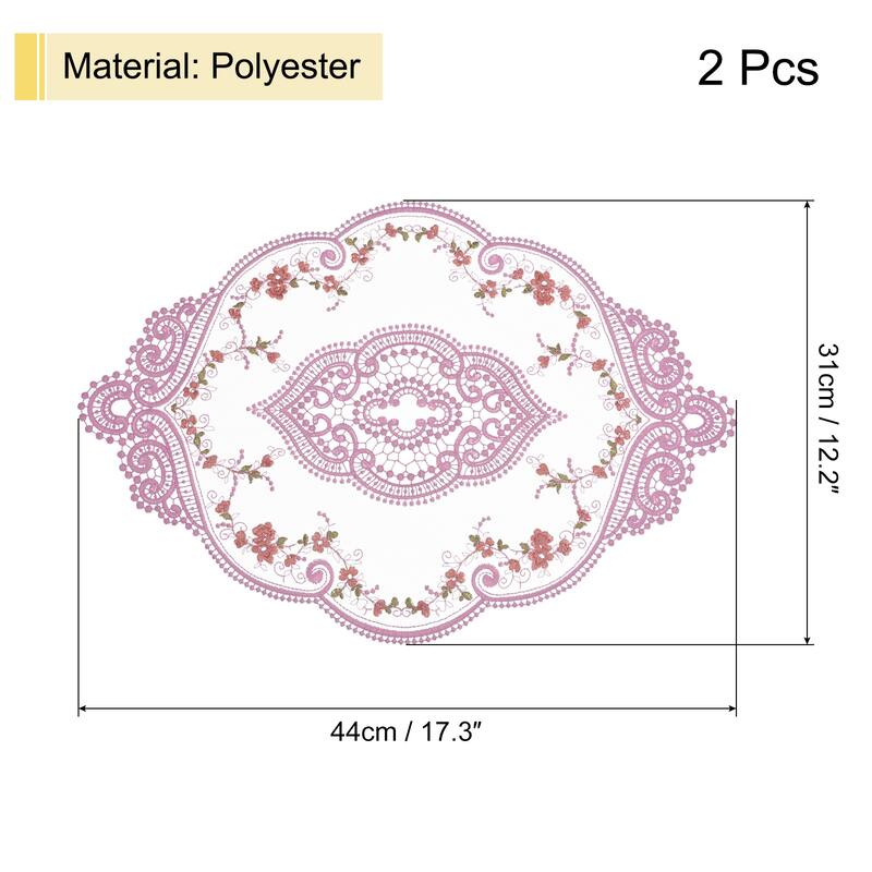 2Pack 12x17in Retro Lace Placemat Oval French Crochet Doilies Coasters - 12x17-in - Purple