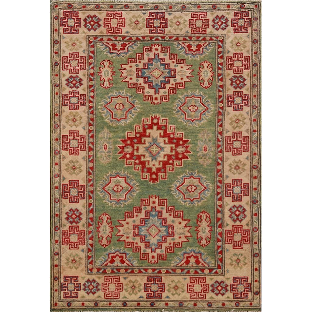 Green Kazak Traditional Acent Rug Handmade Wool Carpet - 2'9"x 4'0"