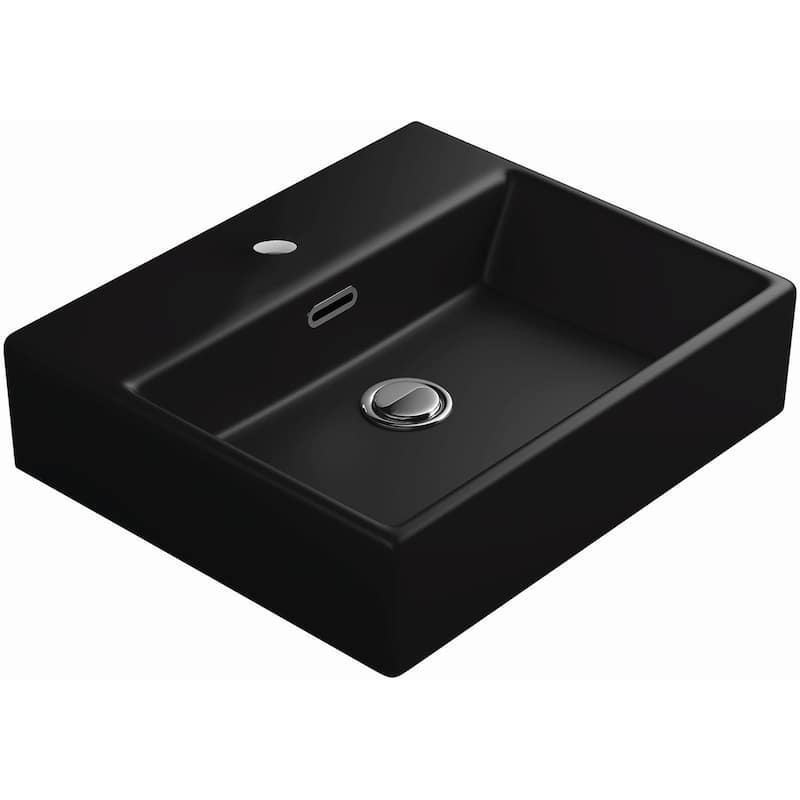 WS Bath Collections Quattro 19-1/2" Ceramic Vessel Wall Mounted - Matte Black