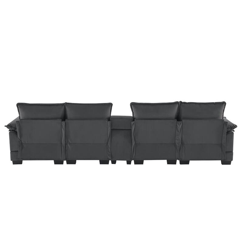 6-Seat U-Shaped Sofa with Console, Cupholders & USB Ports, Chenille Upholstery, 123"