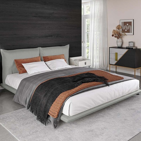 Floating Bed Frame With Headboard Queen Size Bed Frame Faux Suede Fabric Light Gray Bed Bath Beyond 41260449