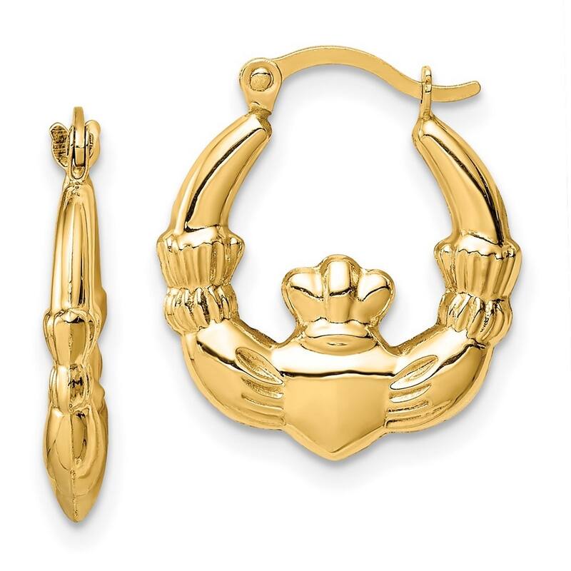 Curata 14k Irish Claddagh Celtic Trinity Knot Hoop Earrings - 15.45mm Wide