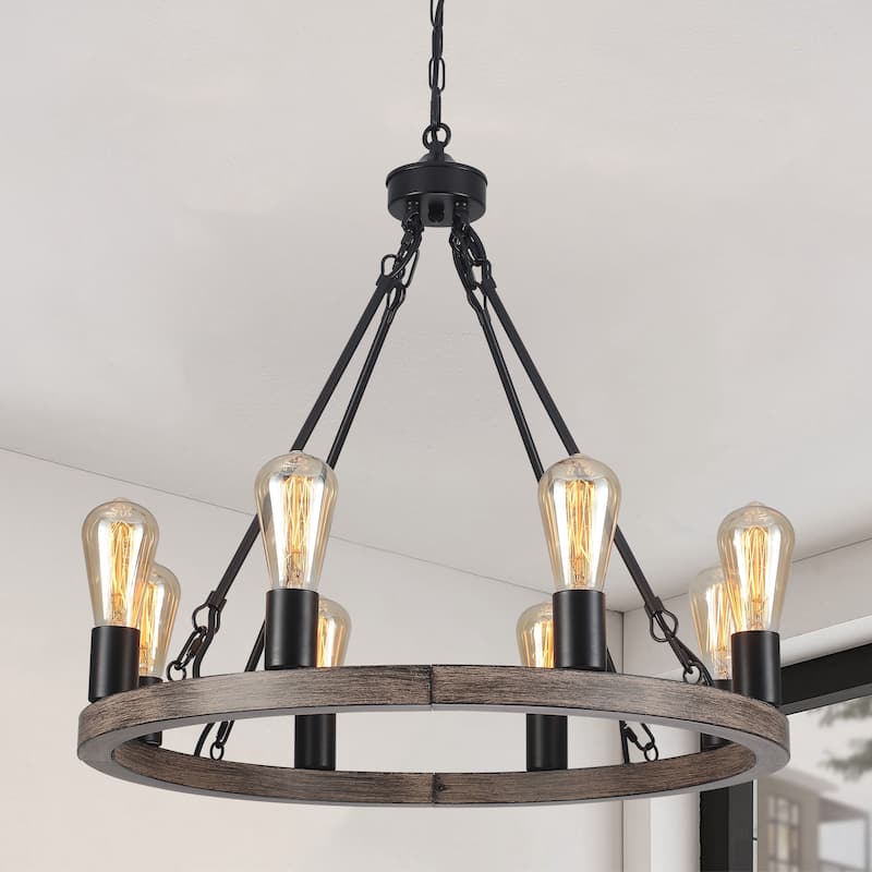 8-Light Circle Wagon Wheel Farmhouse Foyer Chandelier Linear Island Chandelier Lighting for Dining Room