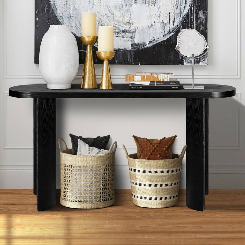 60" Thick Top Console Table with Curved Legs, Inward or Outward Mounting Option for Living Room & Entryway (Black)