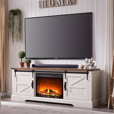 Farmhouse Fireplace TV Stand for 75'' TV, Rustic Entertainment Center