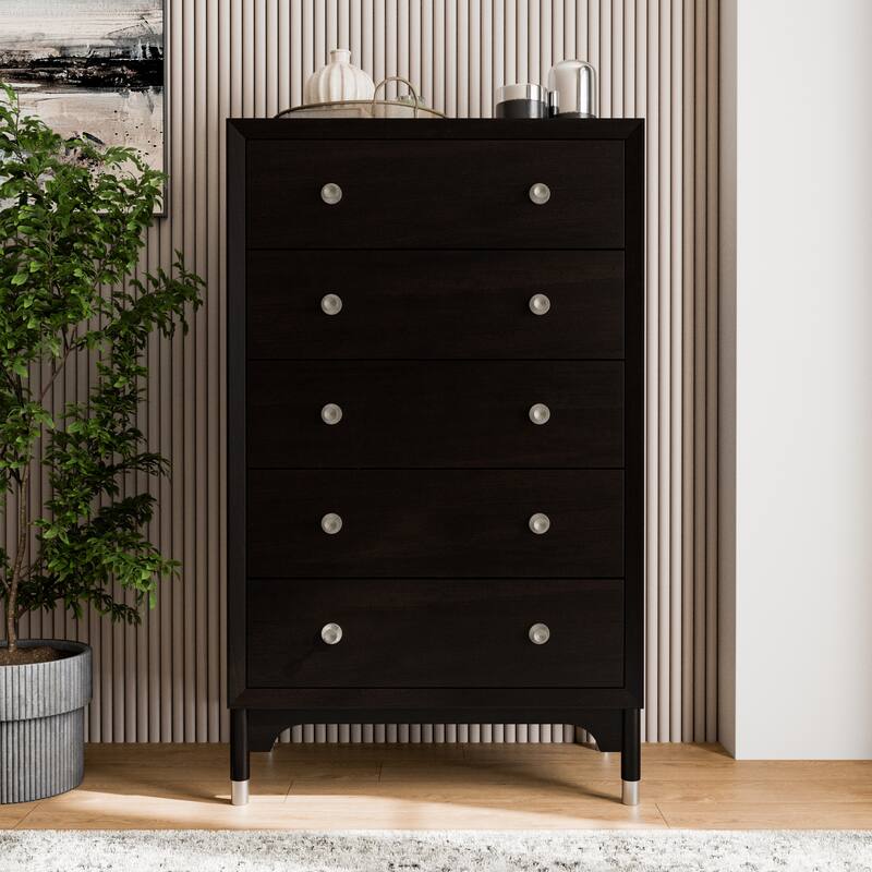 Furniture of America Forma Mid-Century Modern 6-Piece Black Solid Wood Storage Platform Bedroom Set