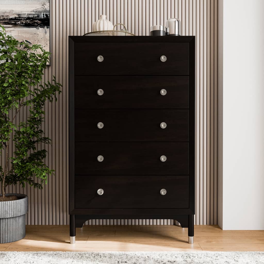 Furniture of America Forma Mid-Century Modern Balck Solid Wood 5-Drawer Storage Chest