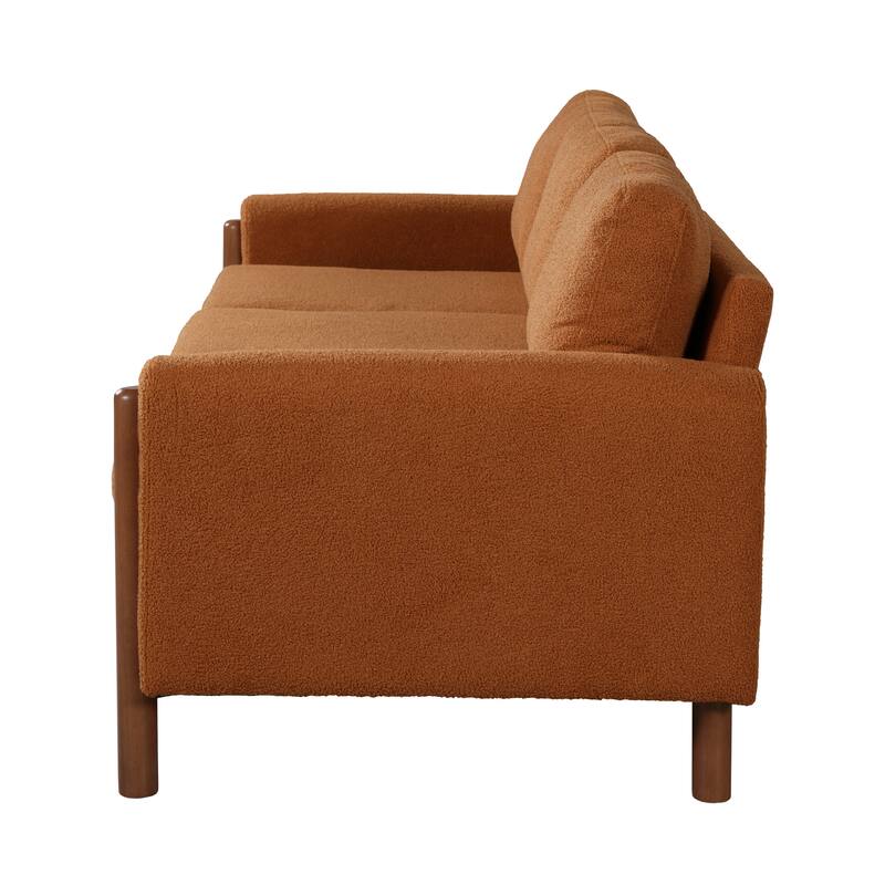 Teddy Velvet Fabric 3 Seater Sofa, Upholstered Sofa with Curved Armrest, Lounge Sofa Chair with Solid Wood Legs