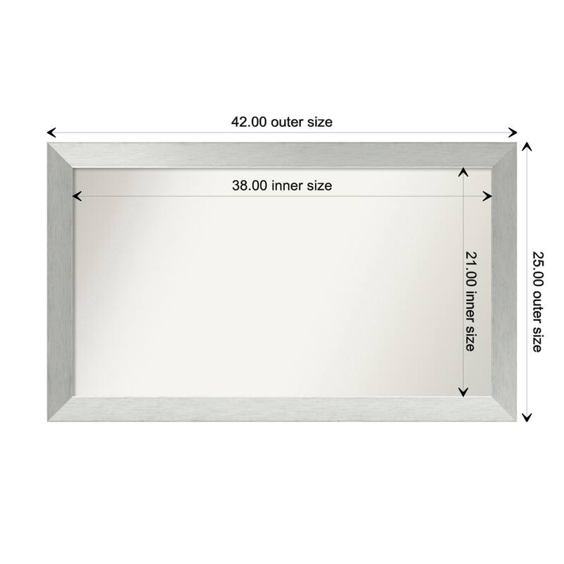 Brushed Sterling Silver Framed Non-Beveled Custom Wall Mirror, Bathroom Vanity Mirror - Outer Size: 42 x 25