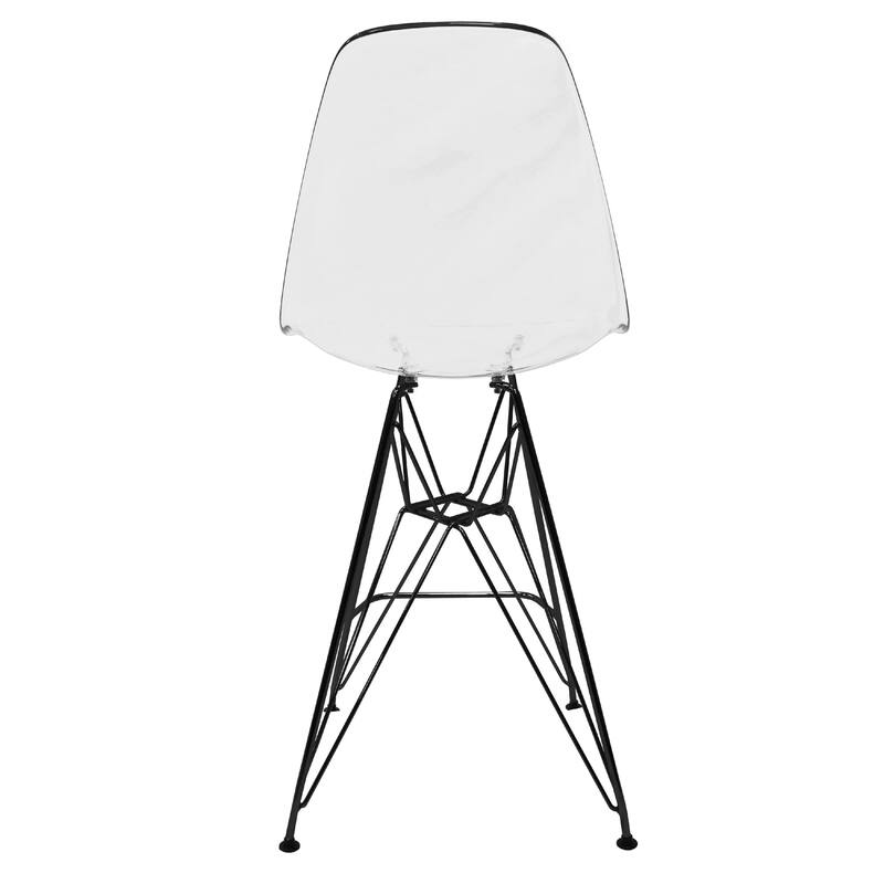 Cresco Acrylic Barstool in Brushed Black Steel Base with Ergonomic Seat, Footrest, & Floor Pads for Kitchen or Home Bar Set of 2