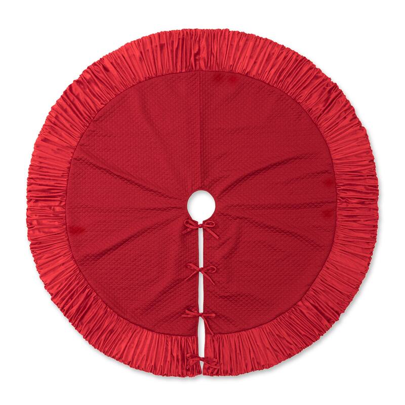 Glitzhome 72"D Oversized Deluxe Red/White Velvet Ruffled Christmas Tree Skirt - 72"D - Red