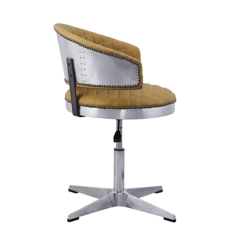 Swivel Leatherette Chair with Curved Back and Metal Star Base, Yellow