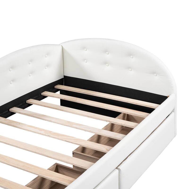 Twin Size PU Upholstered Tufted Daybed with Two Drawers