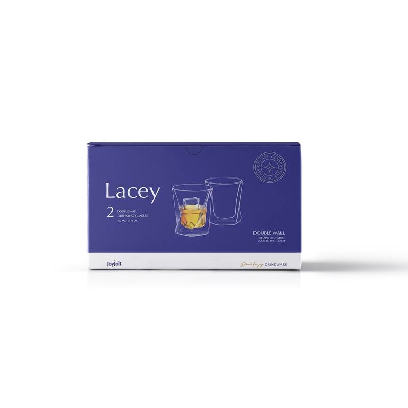 JoyJolt Lacey Double Wall Insulated Cups, 10 Oz Set of Two Whiskey Glasses - 10 oz