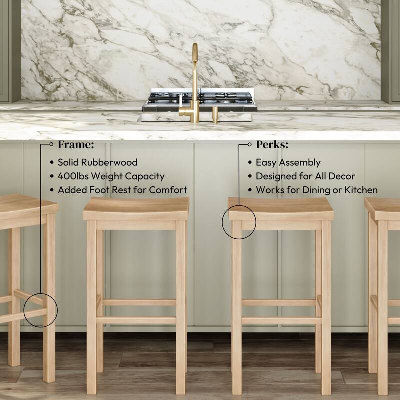 Now Furniture Solid Wood Backless Saddle Seat Bar Height Stool