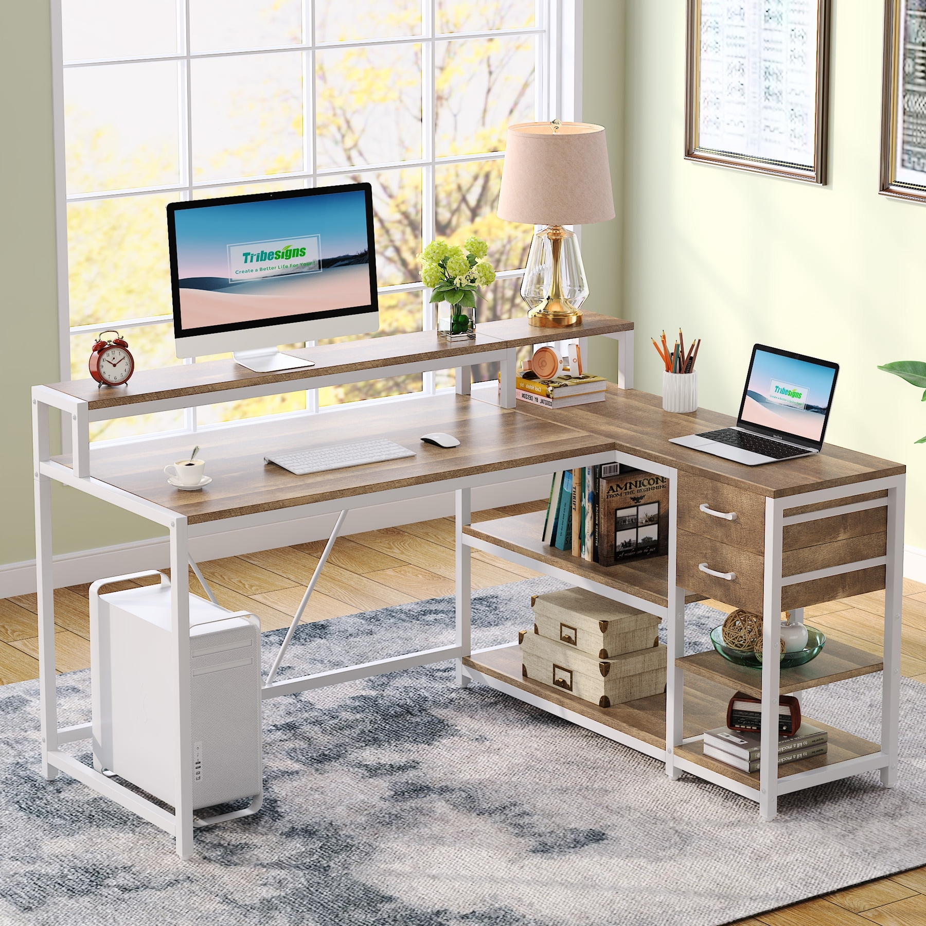 Rustic corner desk sales with storage
