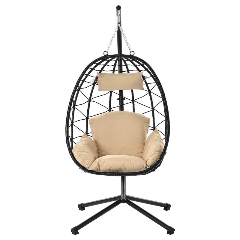 GDFStudio - Celeste Indoor Outdoor Swing Egg Chair with Stand for Relaxing Patio and Garden Lounging