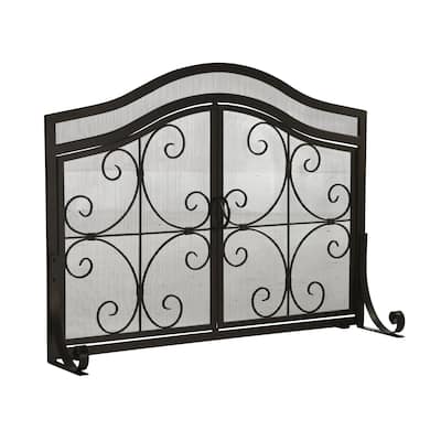 Small 2-Door Crest Fireplace Screen With Doors